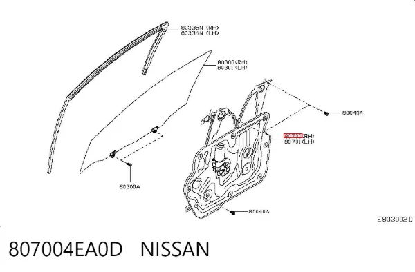 Mechanizm podnoszenia szyby drzwi przednich prawych Nissan Qashqai II