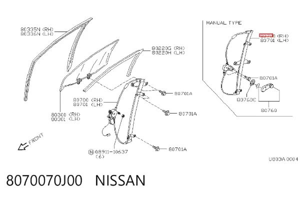 Mechanizm podnoszenia szyby drzwi przednich prawych Nissan Primera P10