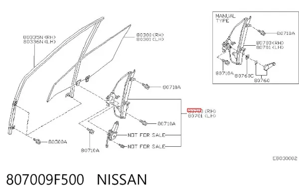 Mechanizm podnoszenia szyby drzwi przednich prawych Nissan Primera P11