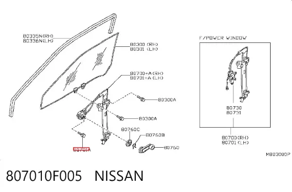 Mechanizm podnoszenia szyby drzwi przednich lewych 807010F005 Nissan/Infiniti