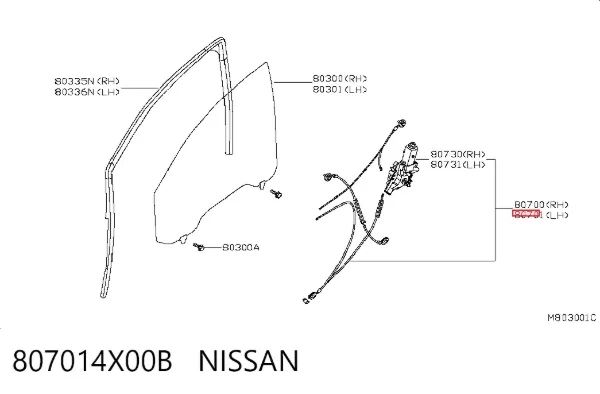 Mechanizm podnoszenia szyby drzwi przednich lewych Nissan Pathfinder R51M
