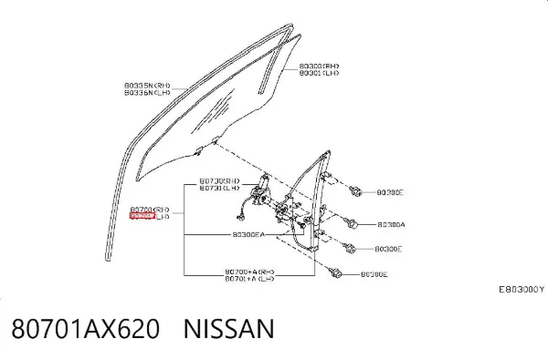 Mechanizm podnoszenia szyby drzwi przednich lewych 80701AX620 Nissan/Infiniti