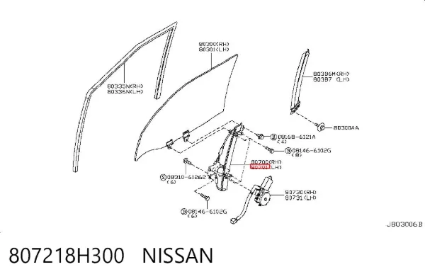 Mechanizm podnoszenia szyby drzwi przednich lewych 807218H300 Nissan/Infiniti