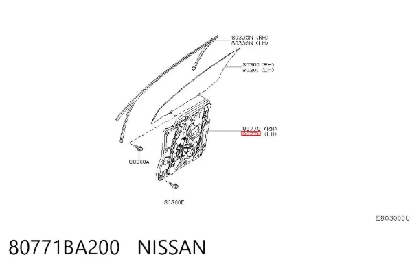 Mechanizm podnoszenia szyby drzwi przednich lewych 80771BA200 Nissan/Infiniti