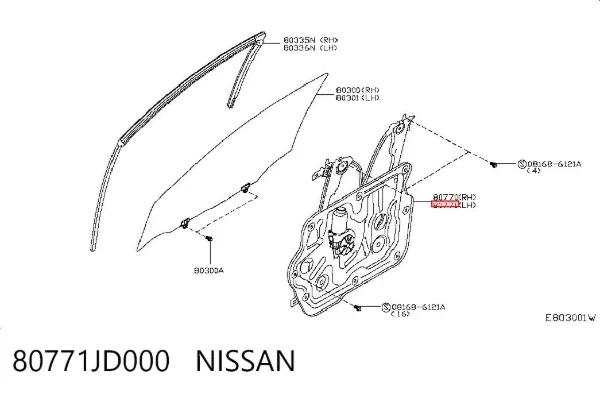 Mechanizm podnoszenia szyby drzwi przednich lewych 80771JD000 Nissan/Infiniti