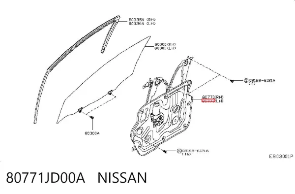 Mechanizm podnoszenia szyby drzwi przednich lewych 80771JD00A Nissan/Infiniti
