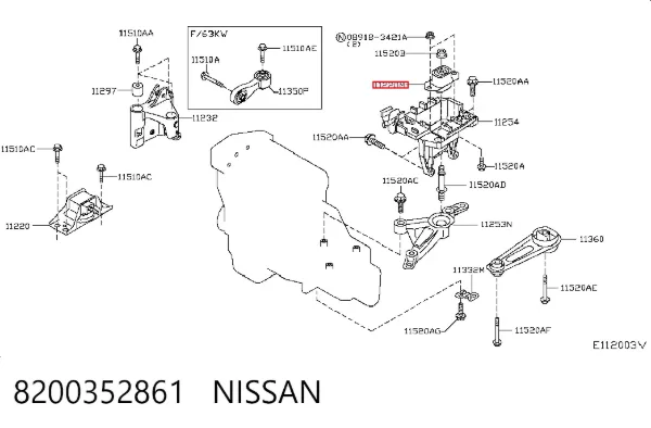 Poduszka (podpora) silnika lewa 8200352861 Nissan/Infiniti