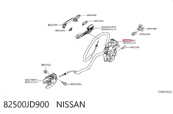Zamek drzwi tylnych prawych 82500JD900 Nissan/Infiniti