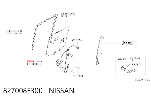 Mechanizm podnoszenia szyby drzwi tylnych prawych 827008F300 Nissan/Infiniti
