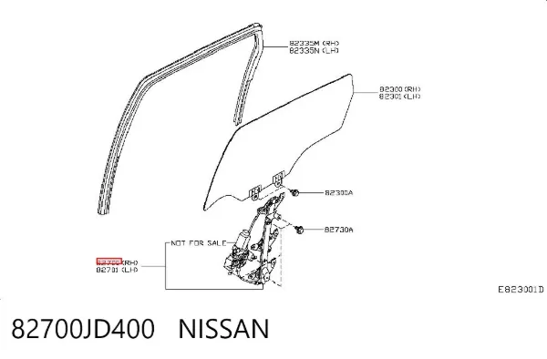 Mechanizm podnoszenia szyby drzwi tylnych prawych 82700JD400 Nissan/Infiniti