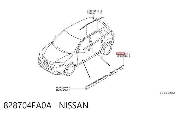 Listwa ochronna drzwi tylnych prawych 828704EA0A Nissan/Infiniti