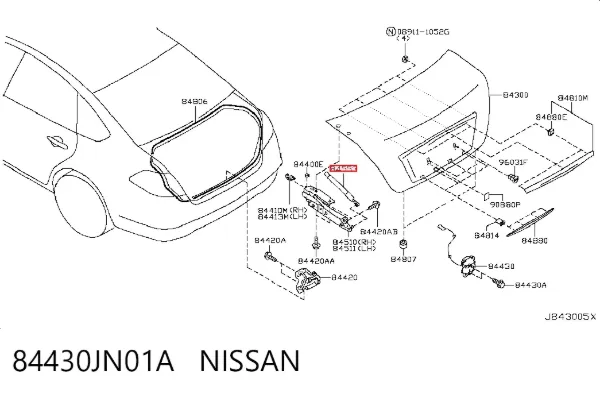 Amortyzator klapy bagażnika (3/5 drzwi-tylnych) 84430JN01A Nissan/Infiniti
