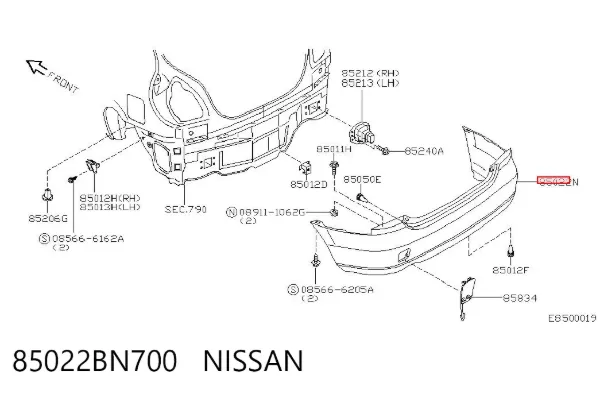 Zderzak tylny 85022BN700 Nissan/Infiniti