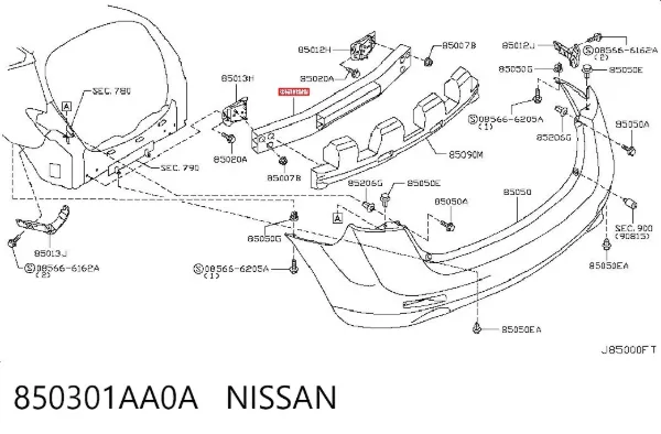 Wzmocnienie zderzaka tylnego Nissan Murano Z51