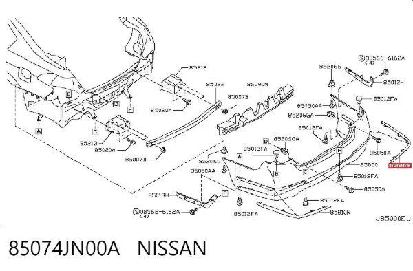 Listwa ochronna zderzaka tylnego prawa 85074JN00A Nissan/Infiniti