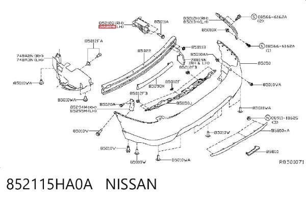 Wspornik wzmocnienia tylnego zderzaka 852115HA0A Nissan/Infiniti