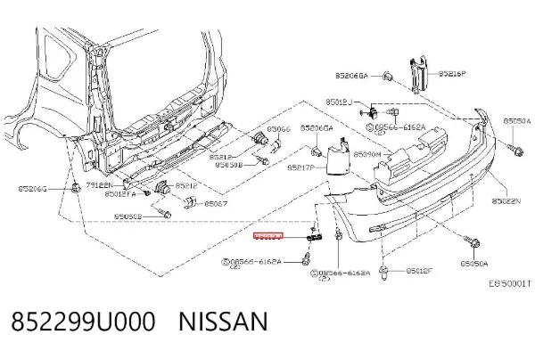 Wspornik zderzaka tylnego lewy 852299U000 Nissan/Infiniti