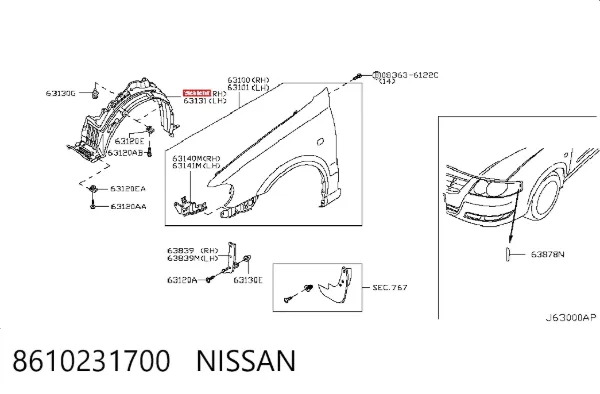 Nadkole błotnika przedniego prawe 8610231700 Nissan/Infiniti