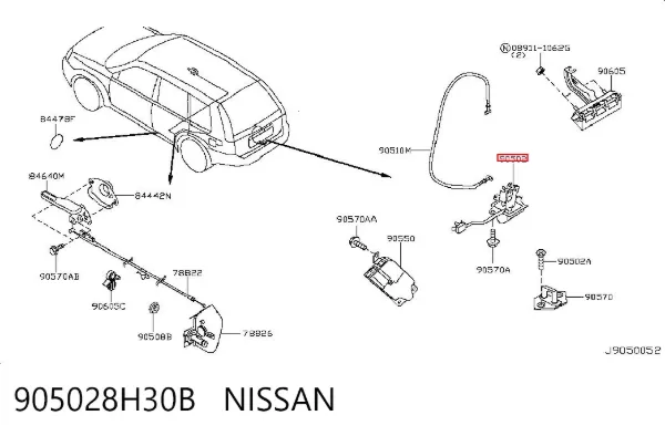 Zamek klapy bagażnika (3/5 drzwi tylnych) 905028H30B Nissan/Infiniti