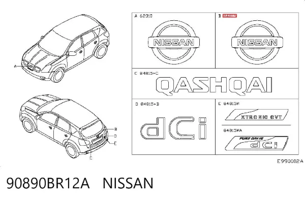 Emblemat na klapę bagaznika (znaczek firmowy) 90890BR12A Nissan/Infiniti