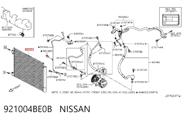 Chłodnica klimatyzacji 921004BE0B Nissan/Infiniti