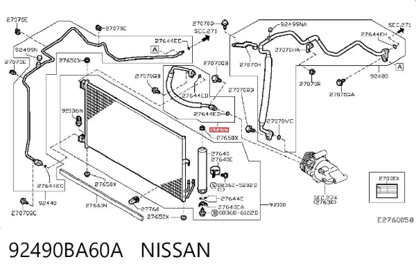 Przewód klimatyzacji, od sprężarki do chłodnicy 92490BA60A Nissan/Infiniti
