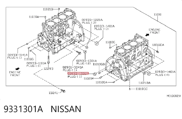 Zaślepka głowicy cylindrów/bloku cylindrów 9331301A Nissan/Infiniti