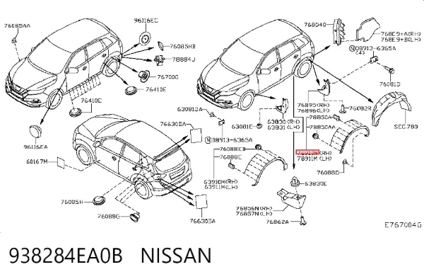 Poszerzenie (nakładka) reperaturki tylnego błotnika prawy 938284EA0B Nissan/Infiniti