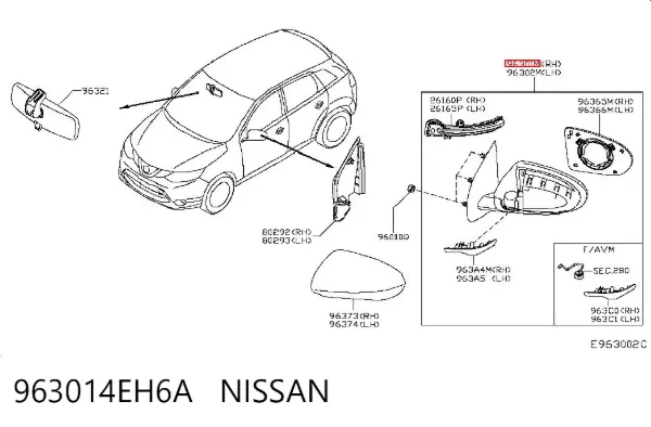 Lusterko wsteczne prawe 963014EH6A Nissan/Infiniti