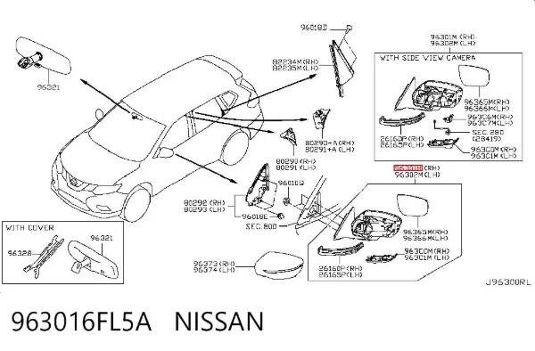 Lusterko wsteczne prawe 963016FL5A Nissan/Infiniti
