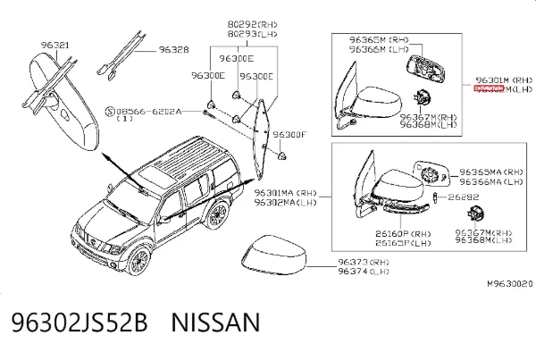 Lusterko wsteczne lewe 96302JS52B Nissan/Infiniti