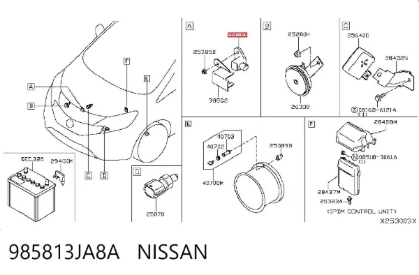Czujnik AIRBAG przedni 985813JA8A Nissan/Infiniti