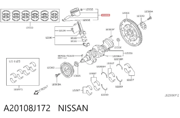Tłok ze sworzniem bez pierścieni, 1. naprawa (+0,25) A20108J172 Nissan/Infiniti