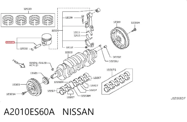 Tłok ze sworzniem bez pierścieni, STD A2010ES60A Nissan/Infiniti