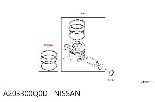 Pierścienie tłokowe na 1 cylinder, 2. naprawa (+0,50) A203300Q0D Nissan/Infiniti