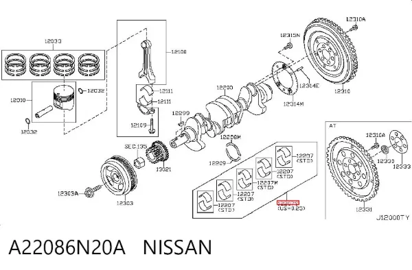 Panewki główne wału korbowego, zestaw, 1. naprawa (+0,25) A22086N20A Nissan/Infiniti