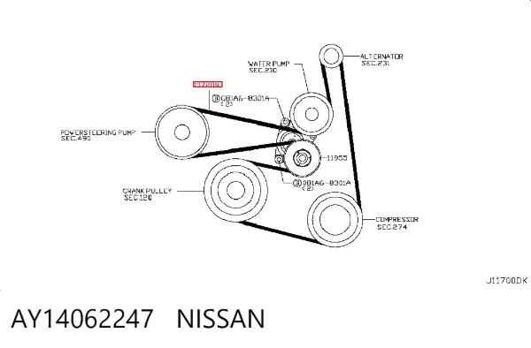Pas napędowy mechanizmów AY14062247 Nissan/Infiniti