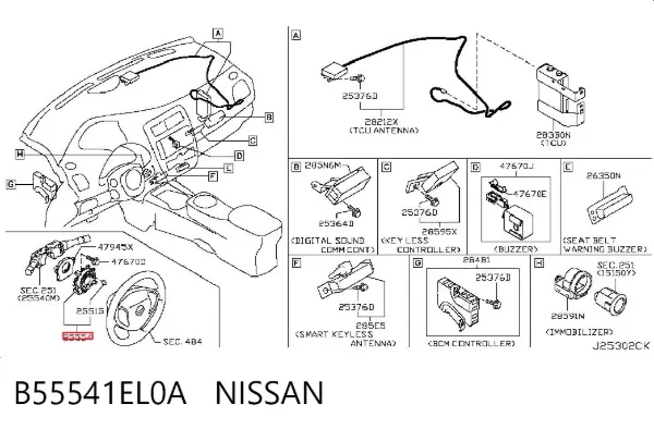 Pierścień kontaktowy AIRBAG, taśma kierownicy B55541EL0A Nissan/Infiniti