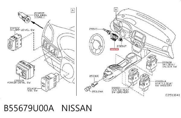 Pierścień kontaktowy AIRBAG, taśma kierownicy B55679U00A Nissan/Infiniti