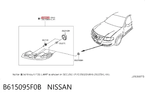 Lampa przeciwmgielna prawa B615095F0B Nissan/Infiniti