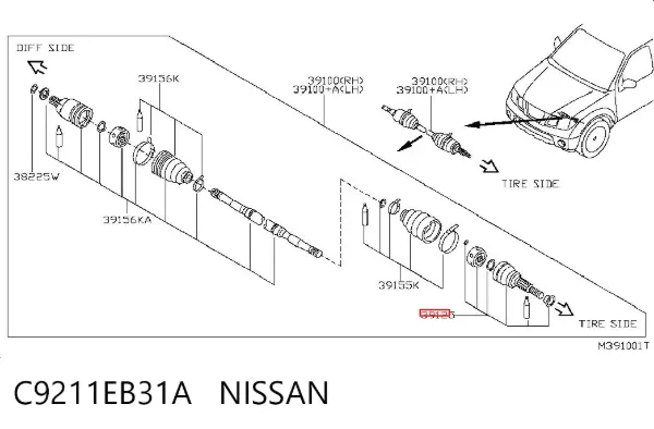 Przegub homokinetyczny przedni zewnętrzny C9211EB31A Nissan/Infiniti