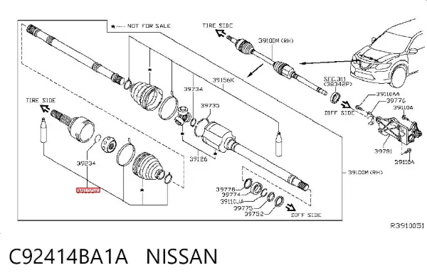 Osłona przegubu homokinetycznego półosi przedniej zewnętrzna C92414BA1A Nissan/Infiniti