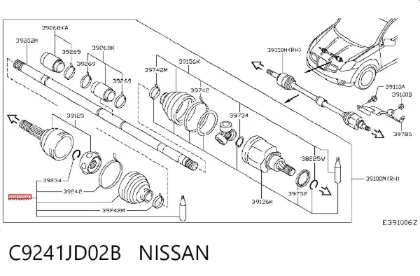 Osłona przegubu homokinetycznego półosi przedniej zewnętrzna C9241JD02B Nissan/Infiniti
