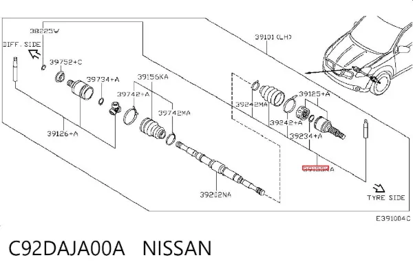 Osłona przegubu homokinetycznego półosi przedniej zewnętrzna C92DAJA00A Nissan/Infiniti