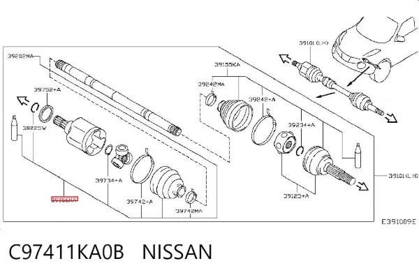 Osłona przegubu homokinetycznego półosi przedniej wewnętrzna C97411KA0B Nissan/Infiniti