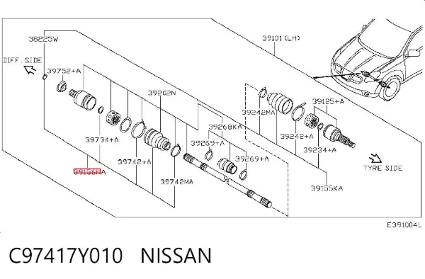 Osłona przegubu homokinetycznego półosi przedniej wewnętrzna C97417Y010 Nissan/Infiniti