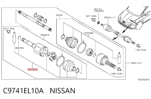 Osłona przegubu homokinetycznego półosi przedniej wewnętrzna C9741EL10A Nissan/Infiniti