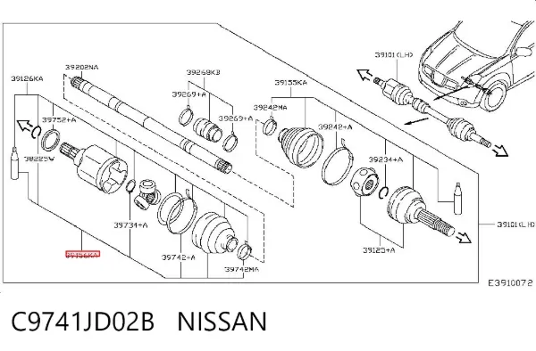 Osłona przegubu homokinetycznego półosi przedniej wewnętrzna prawa C9741JD02B Nissan/Infiniti