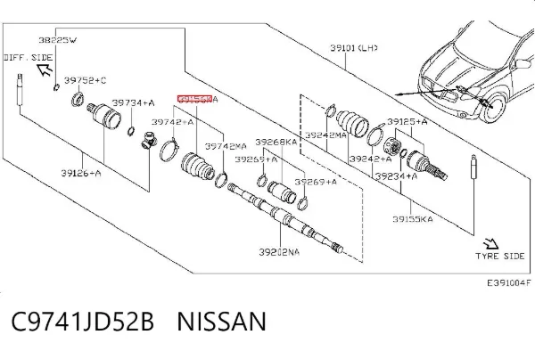 Osłona przegubu homokinetycznego półosi przedniej wewnętrzny lewy C9741JD52B Nissan/Infiniti