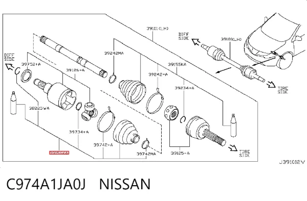 Osłona przegubu homokinetycznego półosi przedniej wewnętrzna C974A1JA0J Nissan/Infiniti